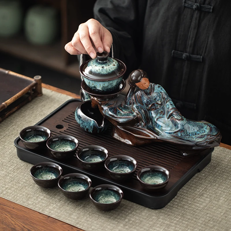 1 set of creative lazy tea set, semi-automatic beauty teapot, magnetic rotating water guide, Chinese Kung Fu tea set