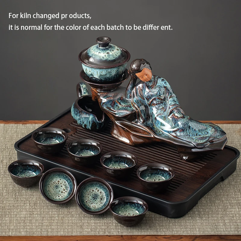 1 set of creative lazy tea set, semi-automatic beauty teapot, magnetic rotating water guide, Chinese Kung Fu tea set - Image 2