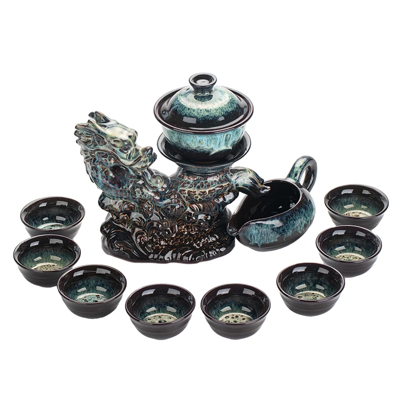 1 set, creative lazy tea set, semi-automatic dragon teapot, magnetic rotating water-conducting tea set, Chinese Kung Fu tea set - Image 2
