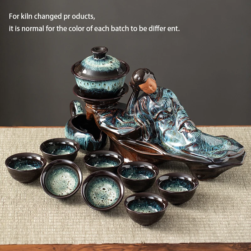 1 set of creative lazy tea set, semi-automatic beauty teapot, magnetic rotating water guide, Chinese Kung Fu tea set - Image 3