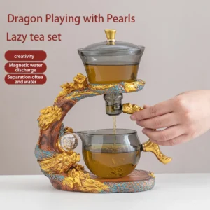 1 set of lazy tea set - automatic magnetic water spout glass teapot, tea cup, tea can, tea tray Chinese Kung Fu tea set