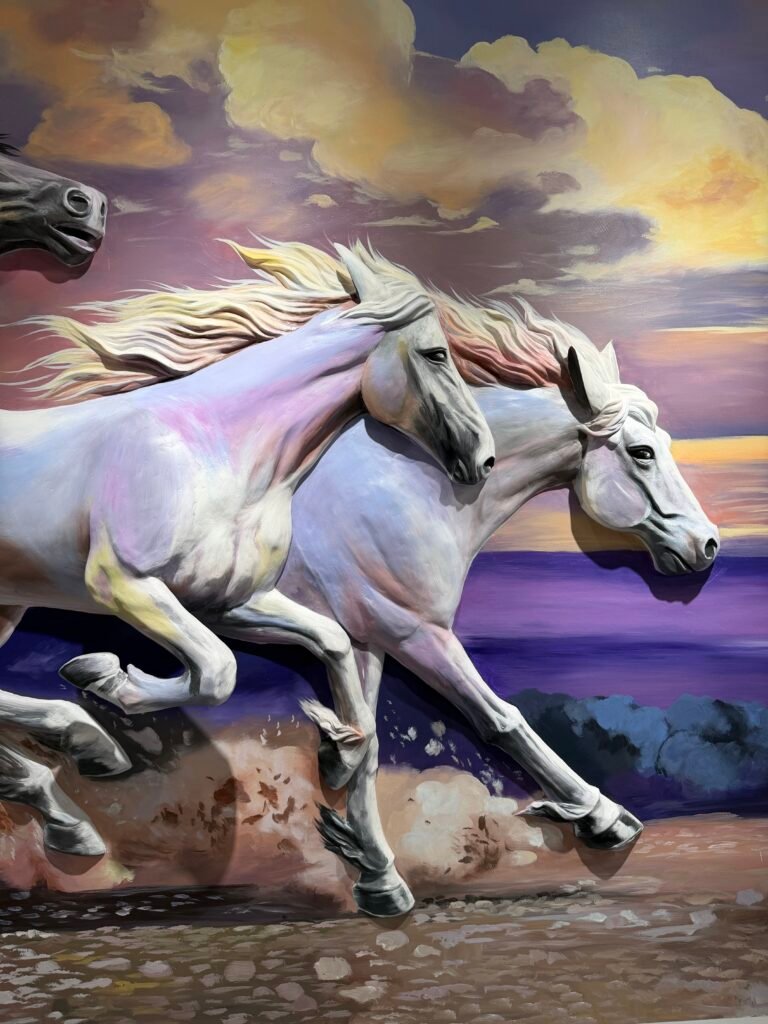 双骏图 骏马油画